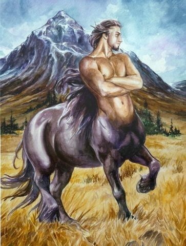 Centaure Noir Dans Décor De Montagne