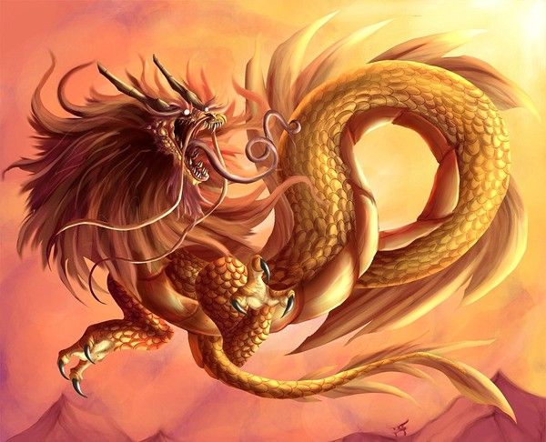 Dragon Oriental Doré Céleste Furieux