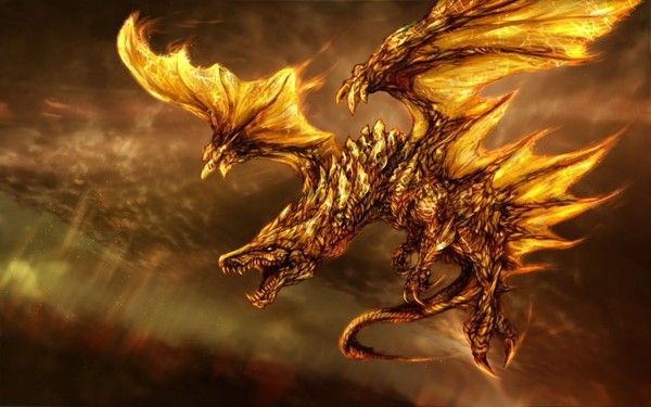 Dragon De Feu Aux Ailes Enflammées