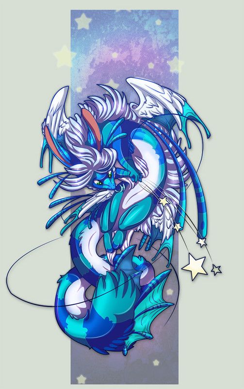 Dragon Oriental Manga Bleu Blanc Turquoise