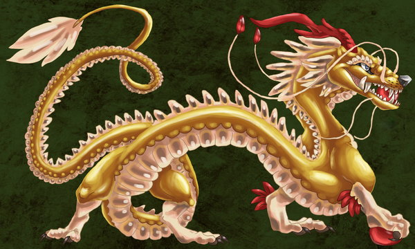 Dragon Oriental Doré Sur Fond Vert