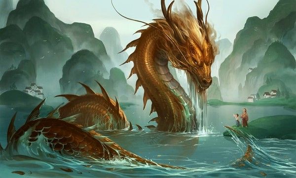 Dragon Oriental Doré Dans L'eau