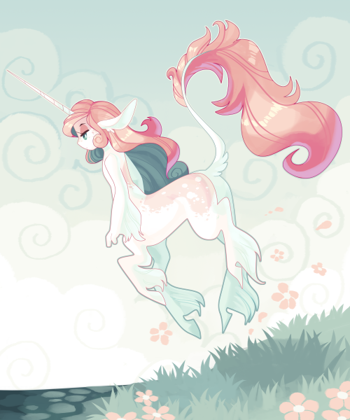 Centauresse Adolescente Blanche Rose Unicorne Manga