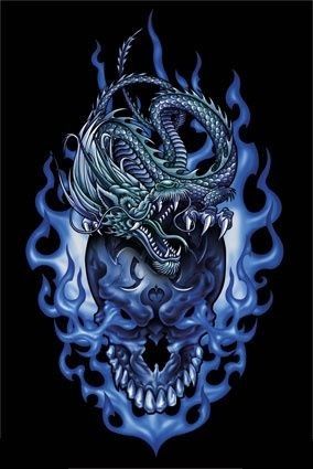 Dragon Crâne Flammes Bleues