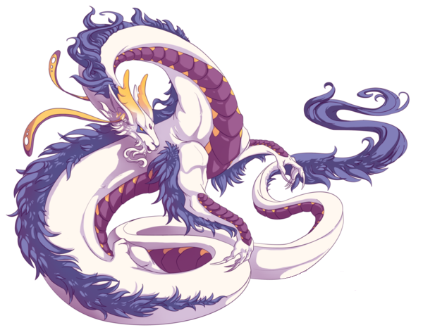 Dragon Oriental Manga Blanc Violet Or
