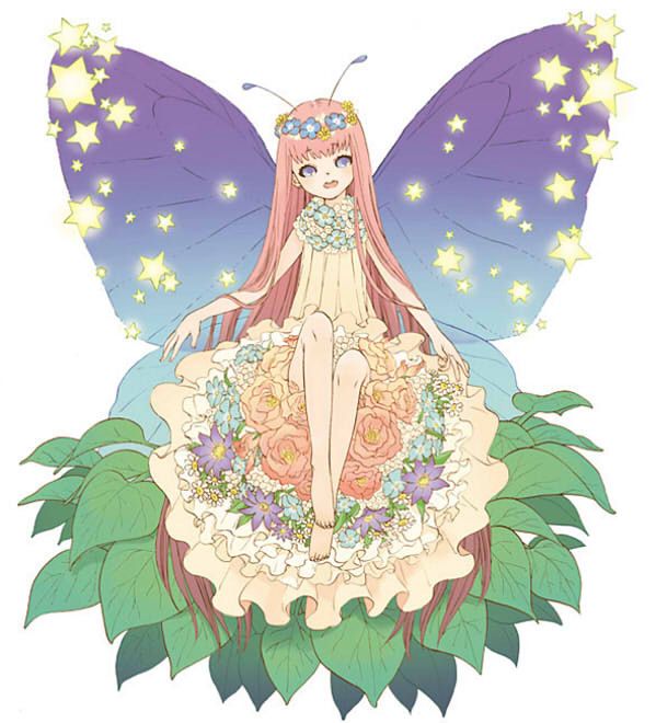 Fée Manga Papillon Aux Ailes Violettes Étoilées 