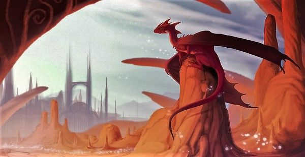 Dragon Rouge Dans Le Désert Près D'une Ville